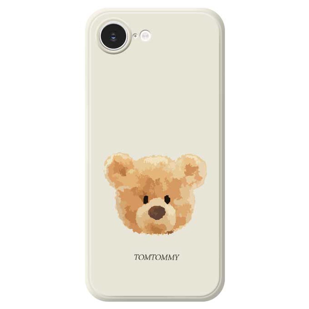 For iPhone 16e Case Brown Bear Doll Head Pattern Printing Straight Edge TPU Phone Back Cover - Beige