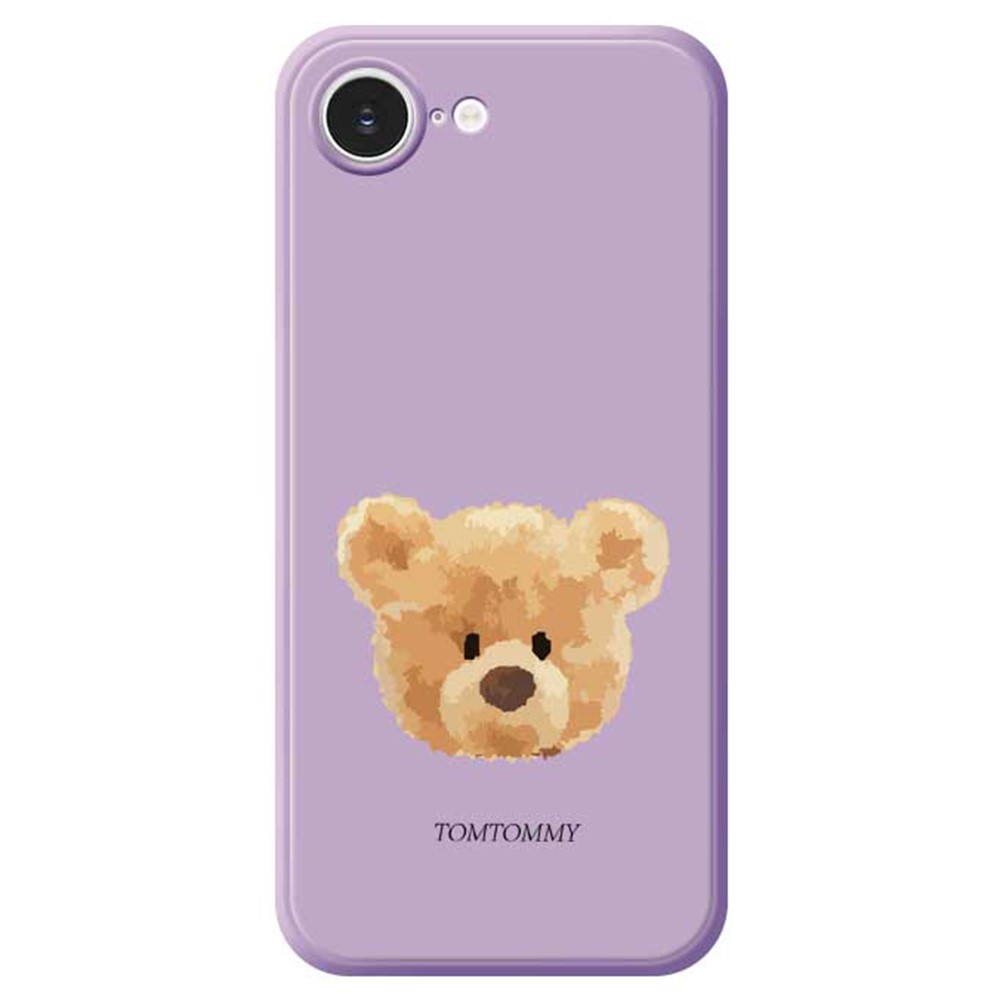 For iPhone 16e Case Brown Bear Doll Head Pattern Printing Straight Edge TPU Phone Back Cover - Purple
