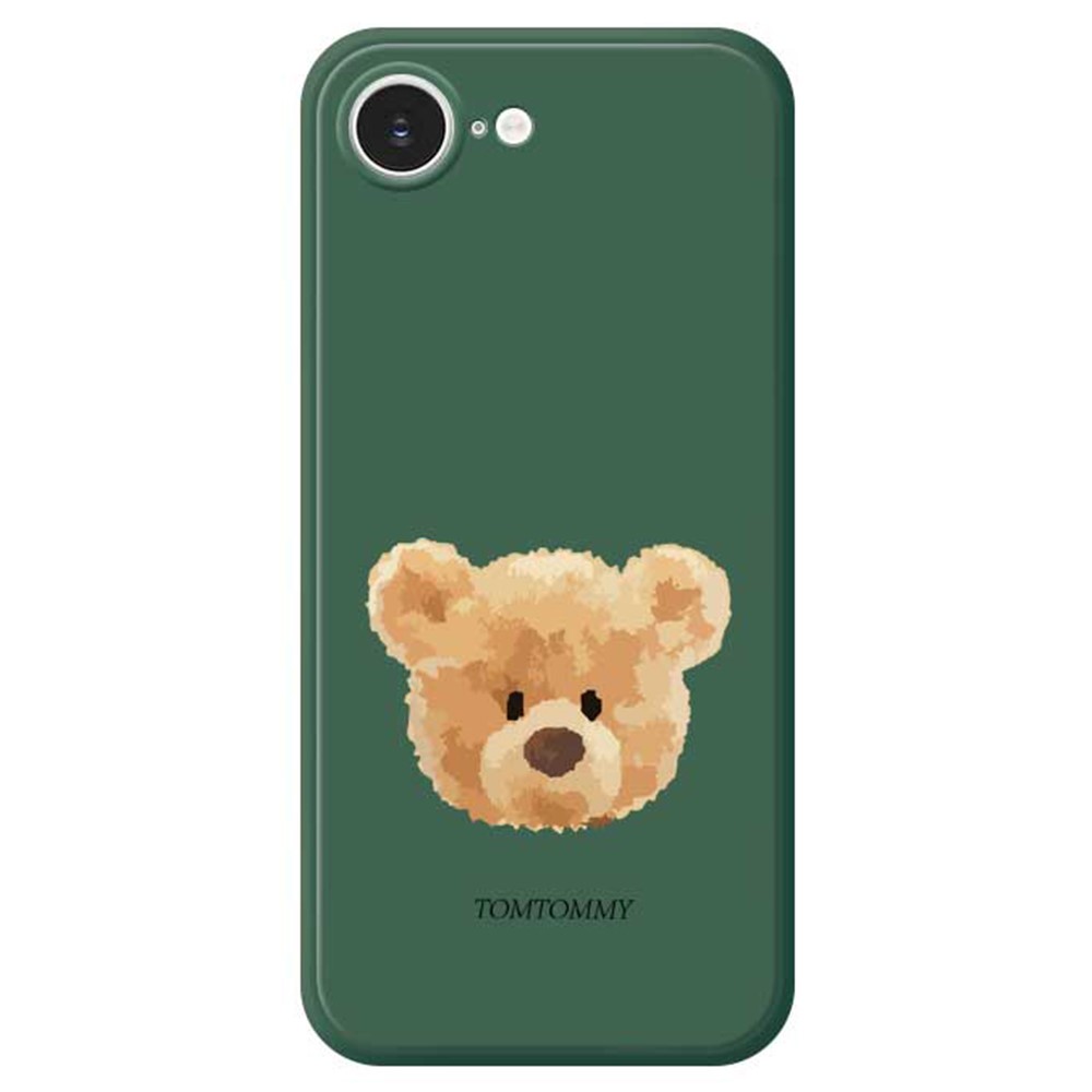 For iPhone 16e Case Brown Bear Doll Head Pattern Printing Straight Edge TPU Phone Back Cover - Green