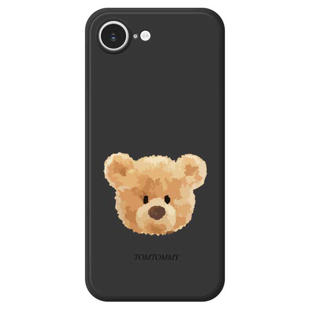 For iPhone 16e Case Brown Bear Doll Head Pattern Printing Straight Edge TPU Phone Back Cover - Black