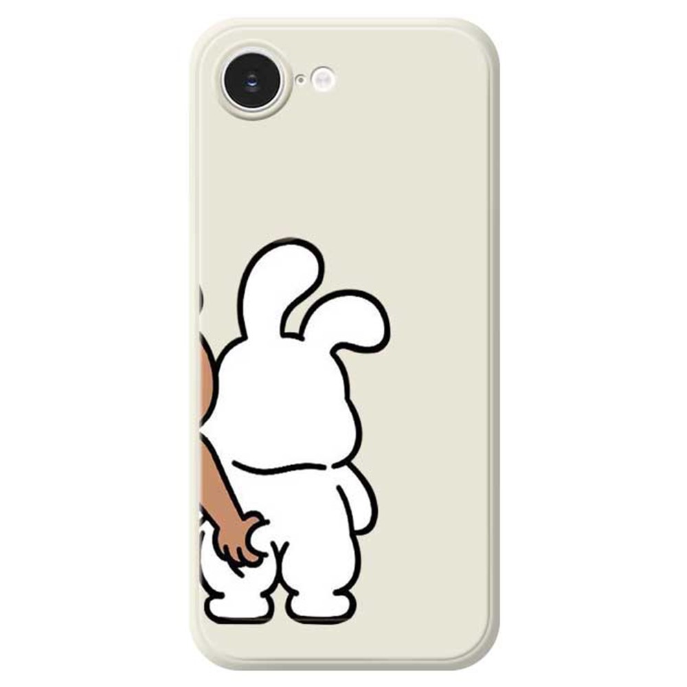 For iPhone 16e Case Pinch Rabbit Butt Pattern Printing Straight Edge TPU Phone Back Cover - Beige