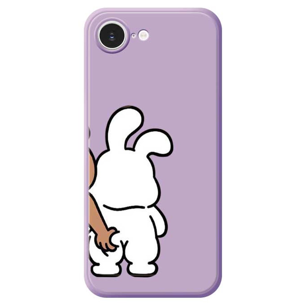 For iPhone 16e Case Pinch Rabbit Butt Pattern Printing Straight Edge TPU Phone Back Cover - Purple