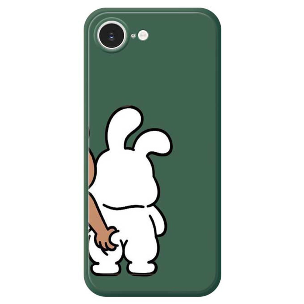 For iPhone 16e Case Pinch Rabbit Butt Pattern Printing Straight Edge TPU Phone Back Cover - Green