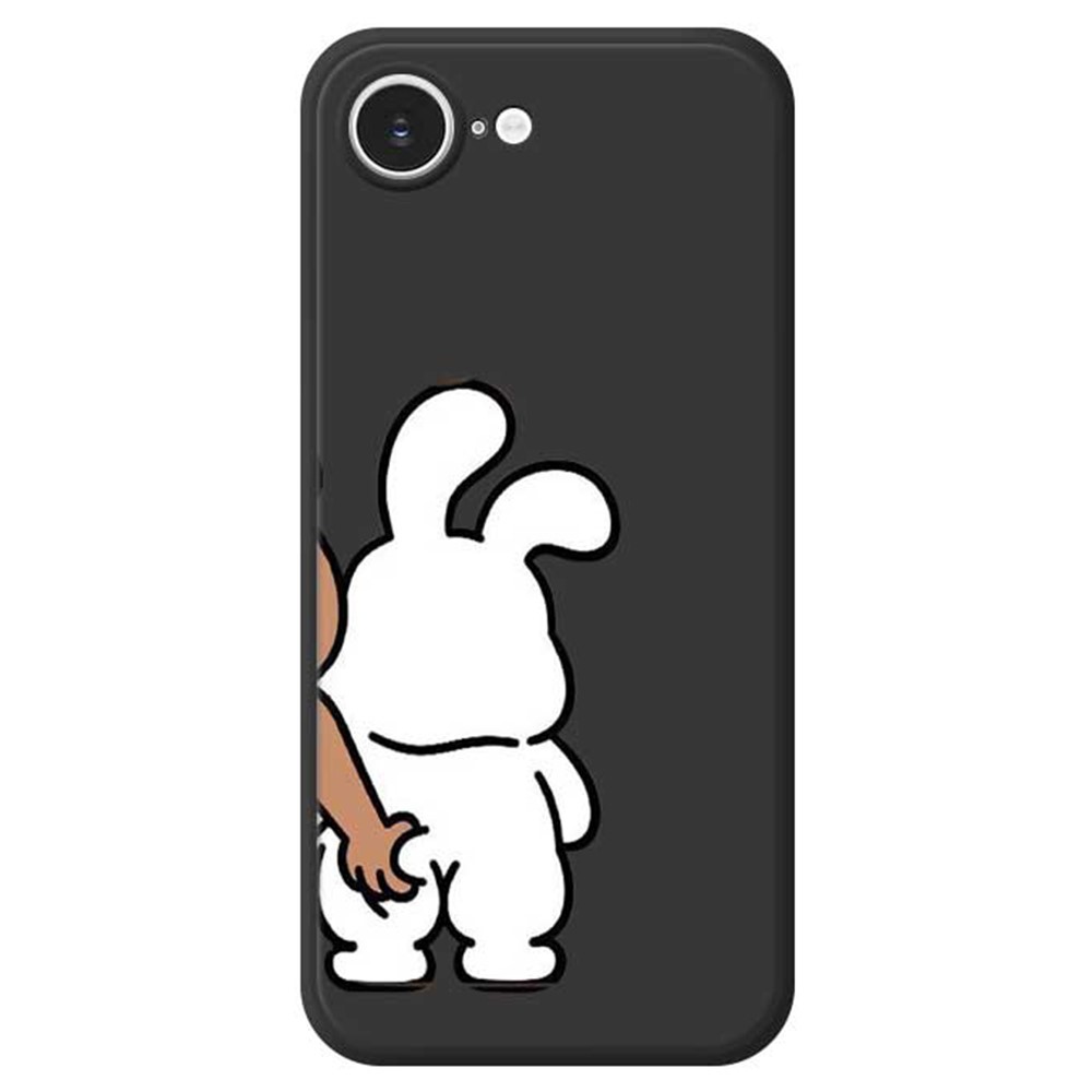 For iPhone 16e Case Pinch Rabbit Butt Pattern Printing Straight Edge TPU Phone Back Cover - Black