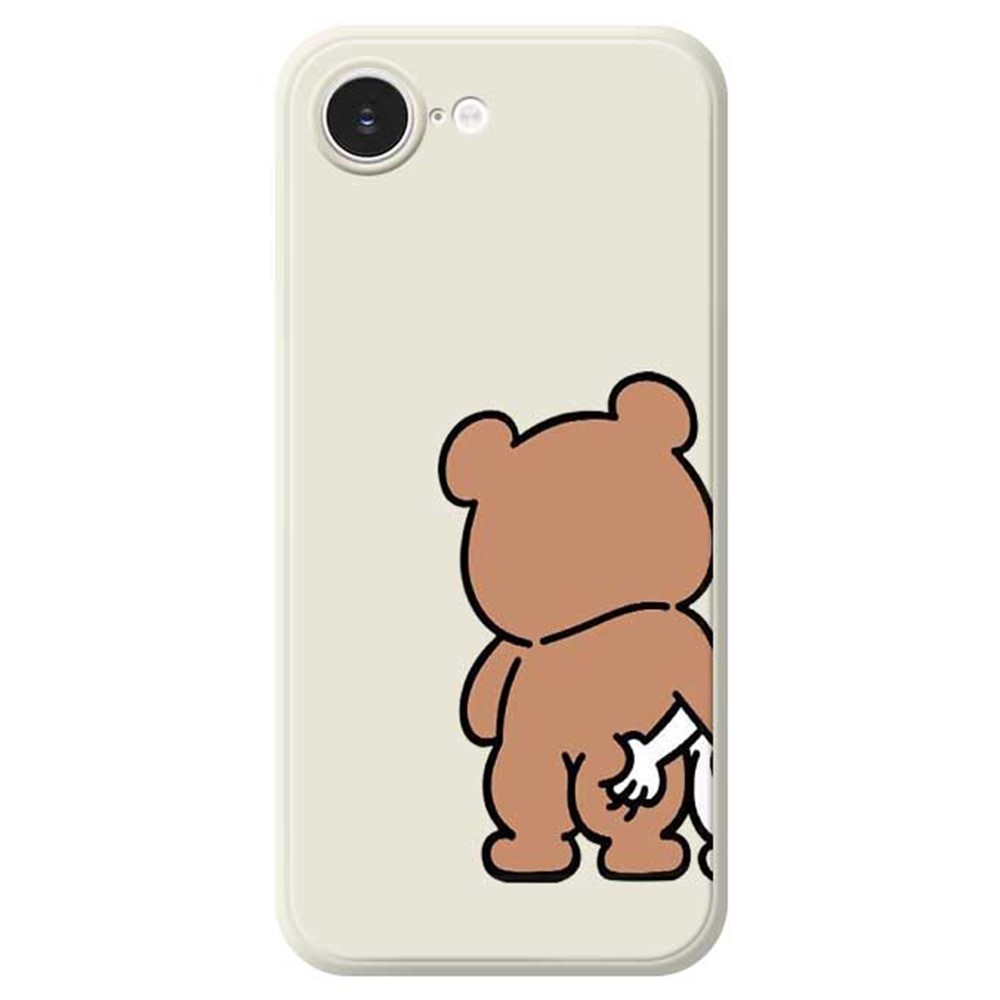 For iPhone 16e Case Pinch Bear Butt Pattern Printing Straight Edge TPU Phone Back Cover - Beige