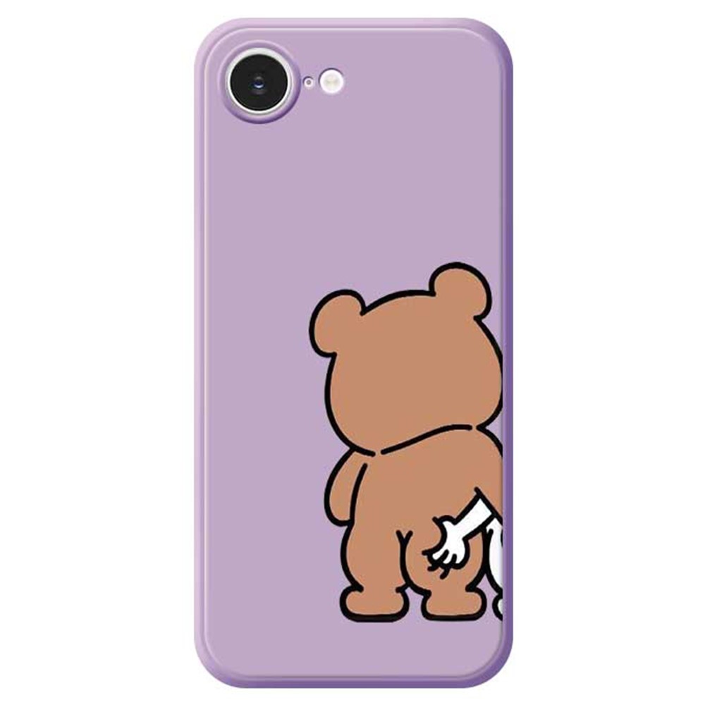 For iPhone 16e Case Pinch Bear Butt Pattern Printing Straight Edge TPU Phone Back Cover - Purple