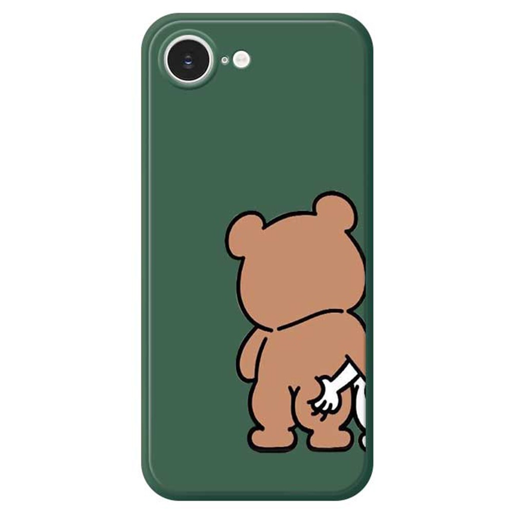 For iPhone 16e Case Pinch Bear Butt Pattern Printing Straight Edge TPU Phone Back Cover - Green