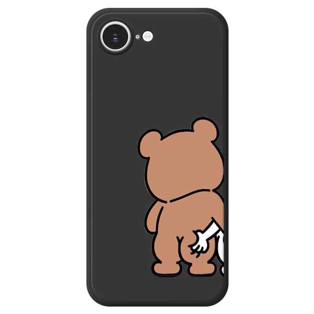 For iPhone 16e Case Pinch Bear Butt Pattern Printing Straight Edge TPU Phone Back Cover - Black