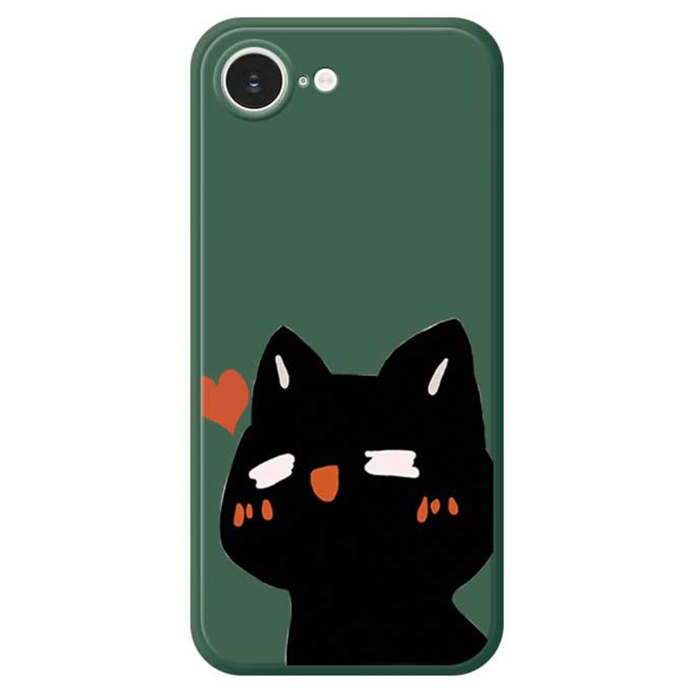 For iPhone 16e Case Cute Love Cat Pattern Printing Straight Edge TPU Phone Back Cover - Green