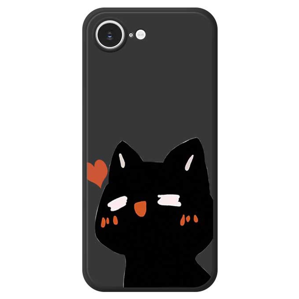 For iPhone 16e Case Cute Love Cat Pattern Printing Straight Edge TPU Phone Back Cover - Black