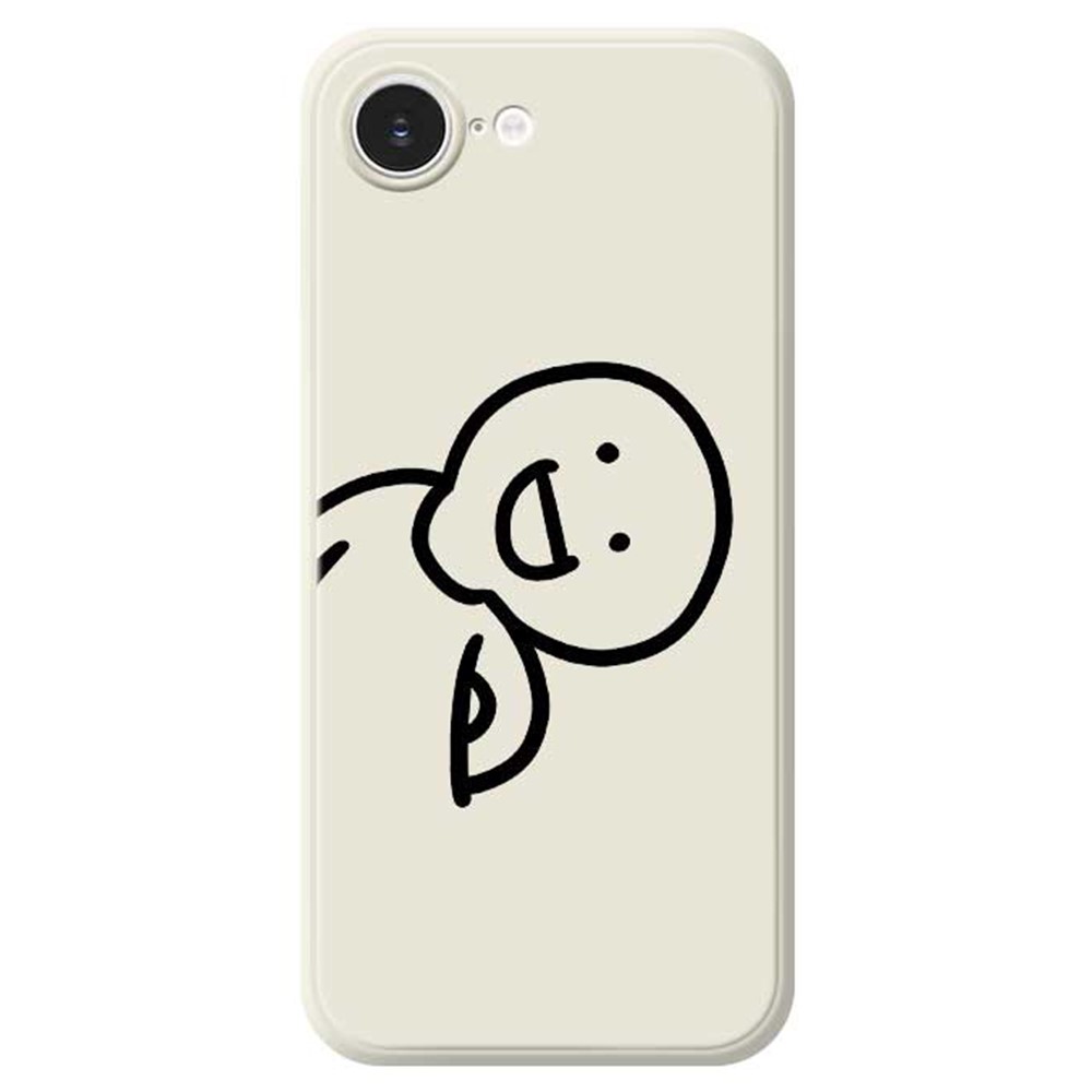 For iPhone 16e Case Cute Tilted Head Pattern Printing Straight Edge TPU Phone Back Cover - Beige