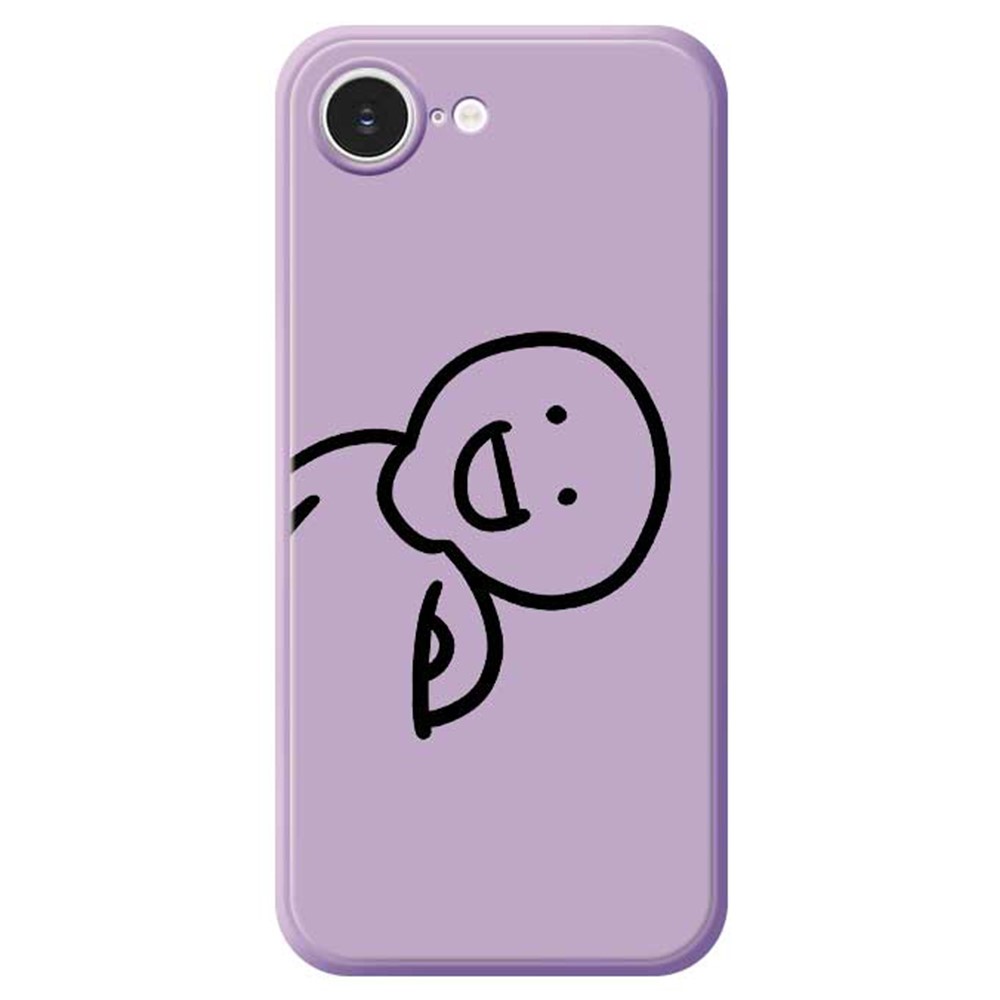 For iPhone 16e Case Cute Tilted Head Pattern Printing Straight Edge TPU Phone Back Cover - Purple