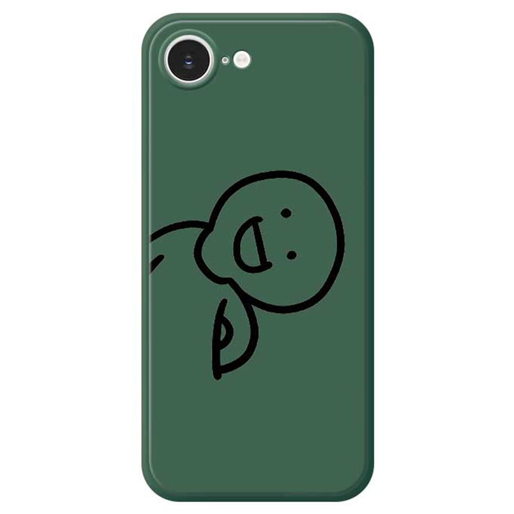 For iPhone 16e Case Cute Tilted Head Pattern Printing Straight Edge TPU Phone Back Cover - Green
