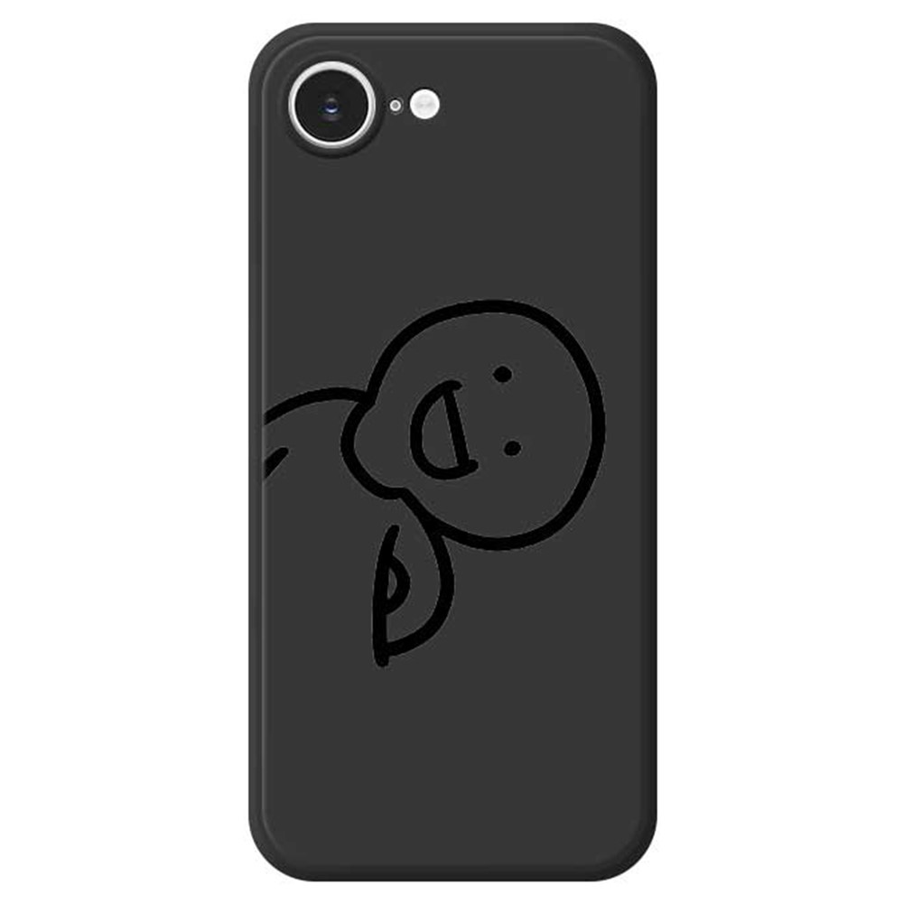 For iPhone 16e Case Cute Tilted Head Pattern Printing Straight Edge TPU Phone Back Cover - Black