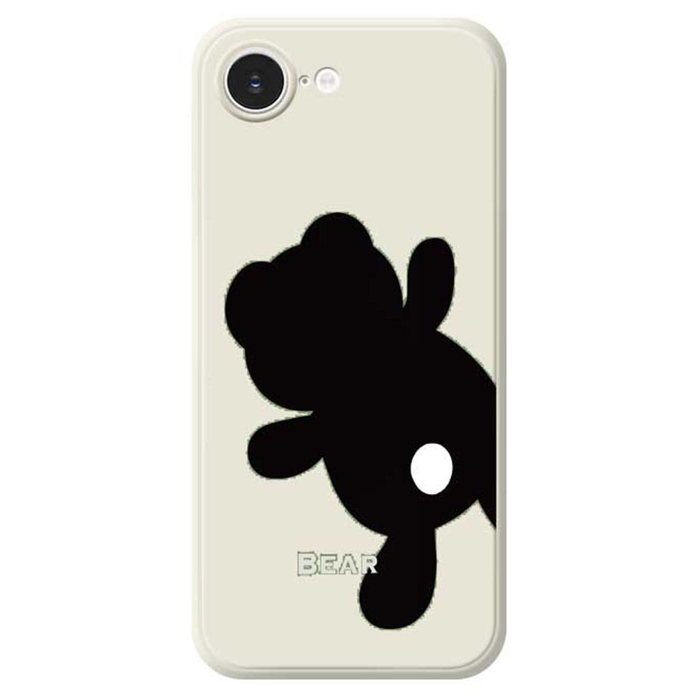 For iPhone 16e Case Black Bear Back Pattern Printing Straight Edge TPU Phone Back Cover - Beige