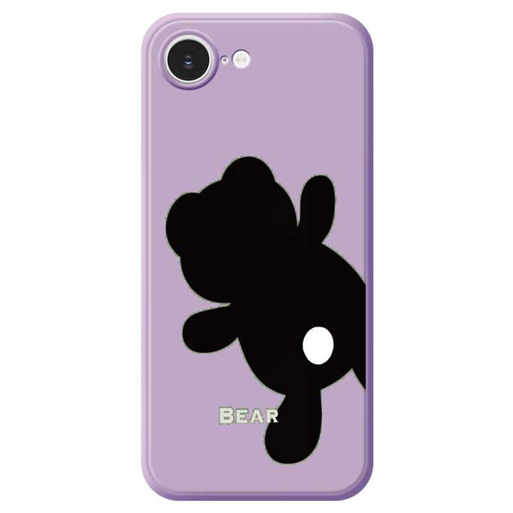 For iPhone 16e Case Black Bear Back Pattern Printing Straight Edge TPU Phone Back Cover - Purple