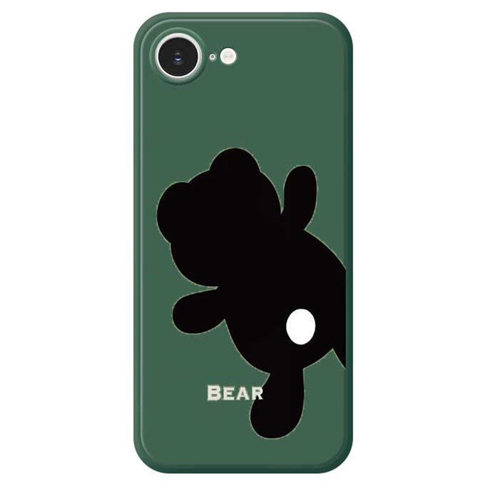For iPhone 16e Case Black Bear Back Pattern Printing Straight Edge TPU Phone Back Cover - Green