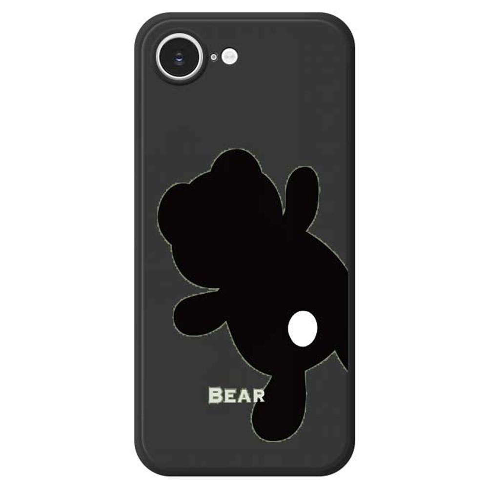 For iPhone 16e Case Black Bear Back Pattern Printing Straight Edge TPU Phone Back Cover - Black