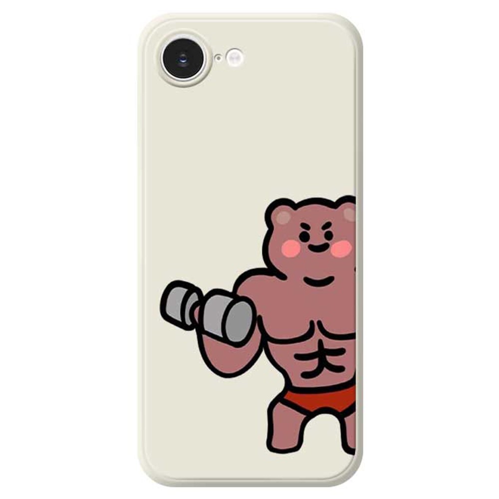 For iPhone 16e Case Muscle Bear Pattern Printing Straight Edge TPU Phone Back Cover - Beige