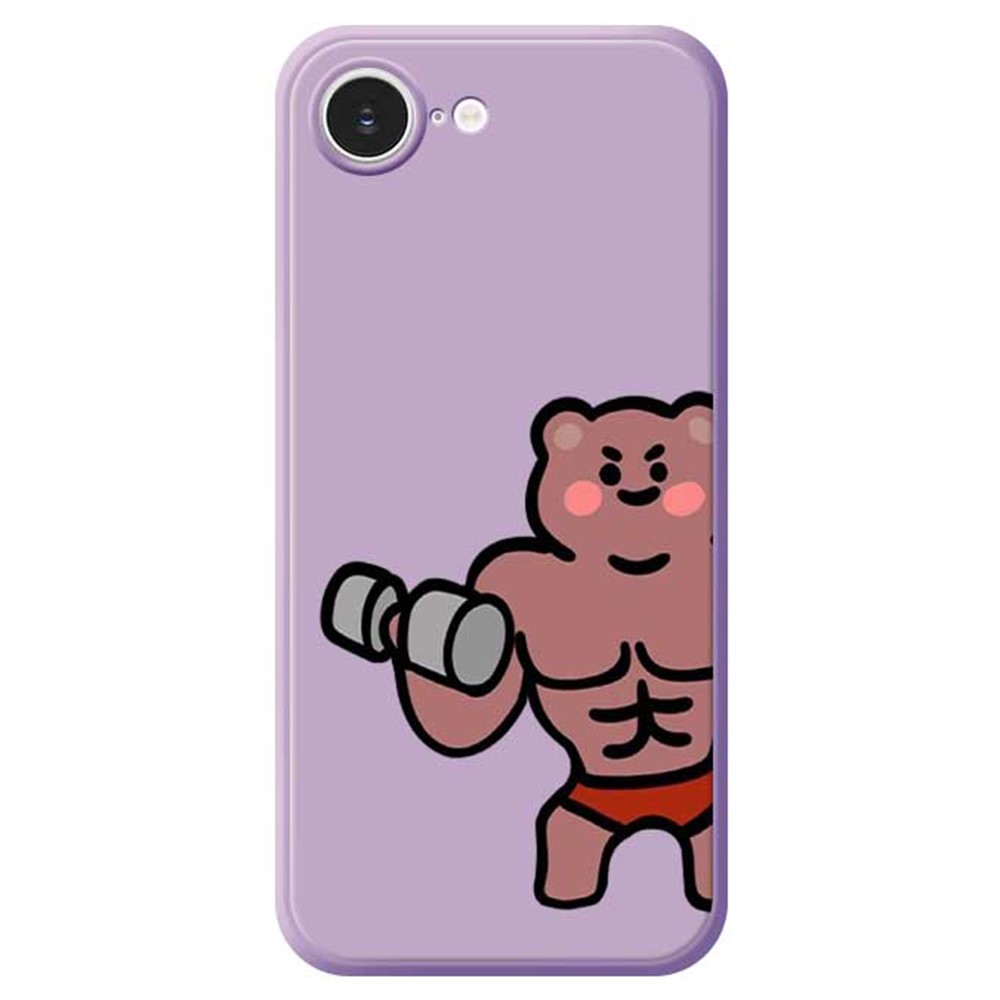 For iPhone 16e Case Muscle Bear Pattern Printing Straight Edge TPU Phone Back Cover - Purple