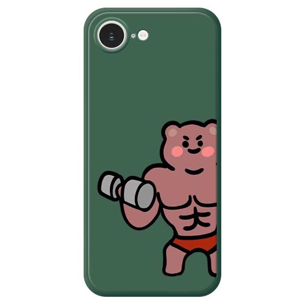 For iPhone 16e Case Muscle Bear Pattern Printing Straight Edge TPU Phone Back Cover - Green