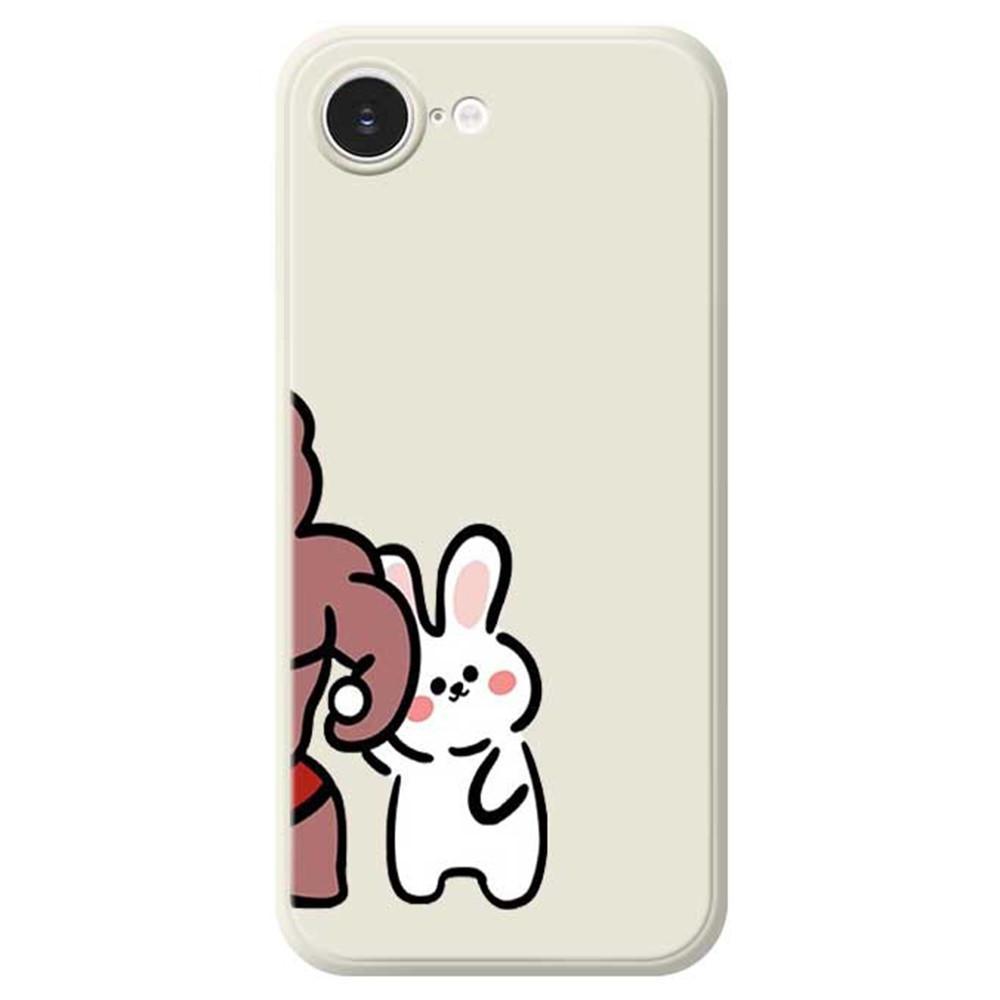 For iPhone 16e Case White Rabbit Pattern Printing Straight Edge TPU Phone Back Cover - Beige
