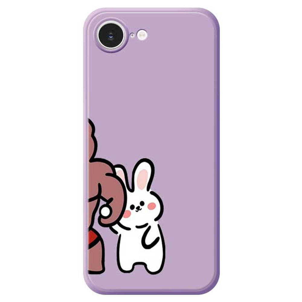 For iPhone 16e Case White Rabbit Pattern Printing Straight Edge TPU Phone Back Cover - Purple