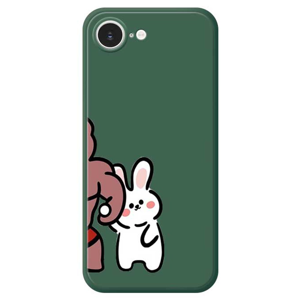 For iPhone 16e Case White Rabbit Pattern Printing Straight Edge TPU Phone Back Cover - Green