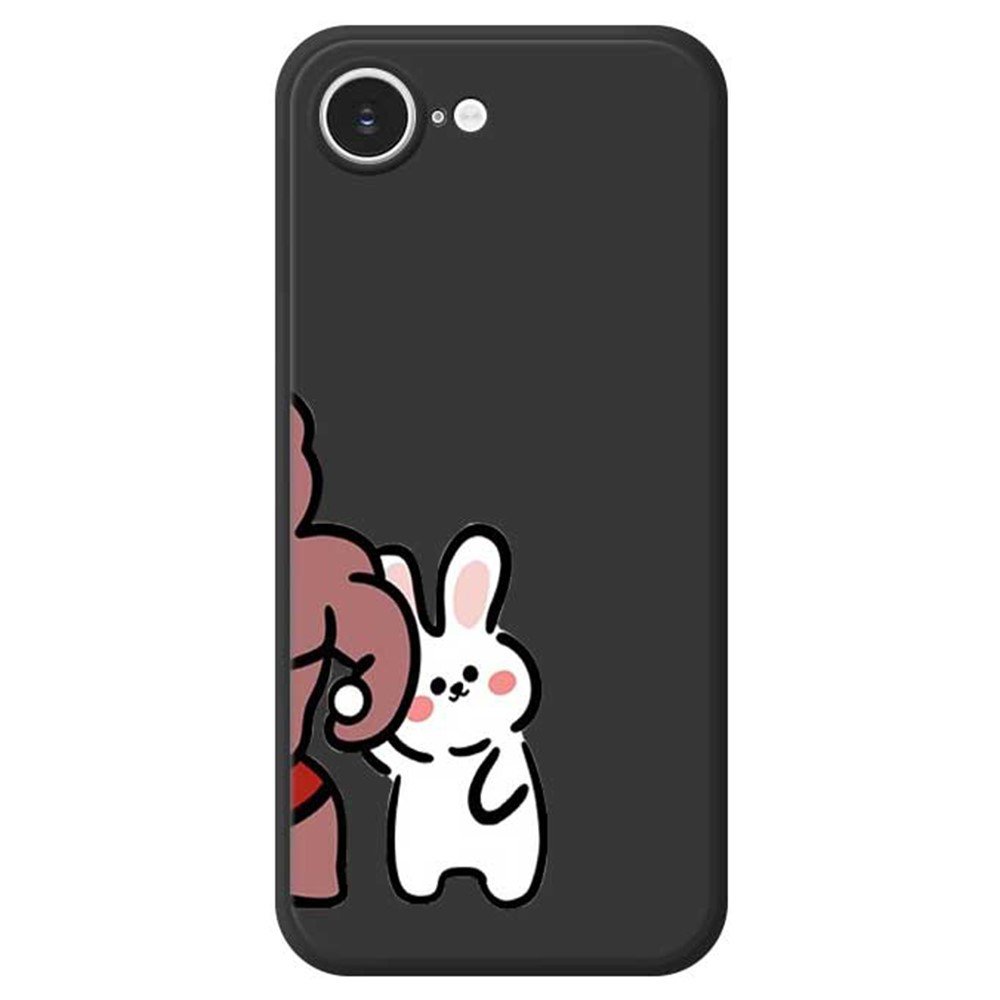 For iPhone 16e Case White Rabbit Pattern Printing Straight Edge TPU Phone Back Cover - Black