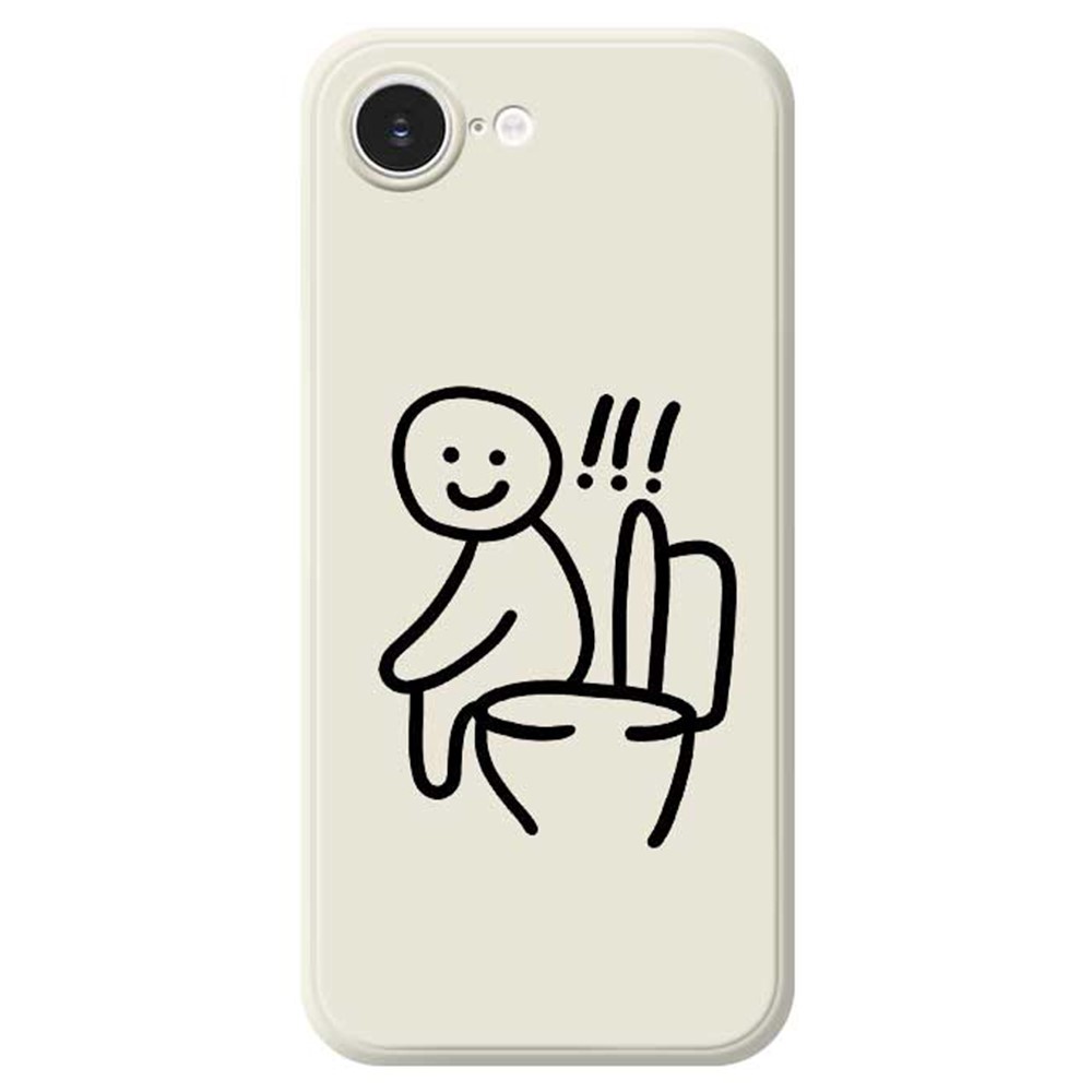 For iPhone 16e Case Sitting on the Toilet Pattern Printing Straight Edge TPU Phone Back Cover - Beige