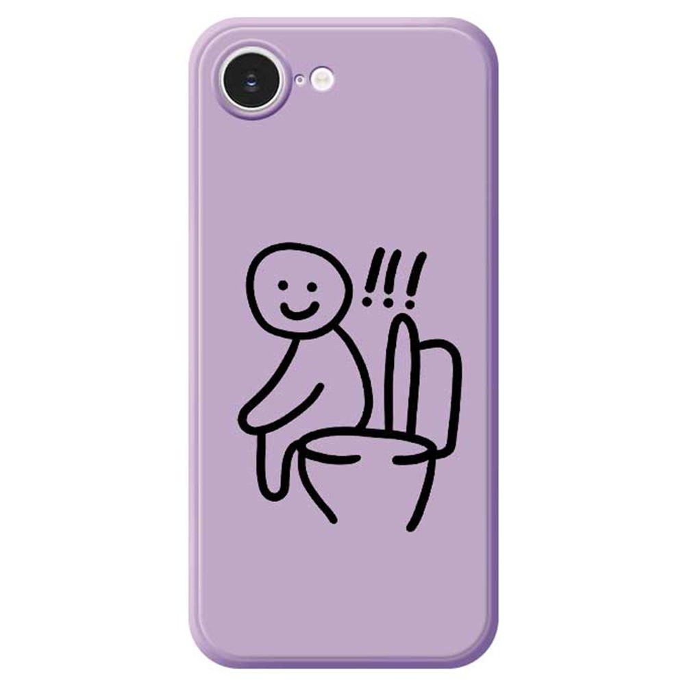For iPhone 16e Case Sitting on the Toilet Pattern Printing Straight Edge TPU Phone Back Cover - Purple