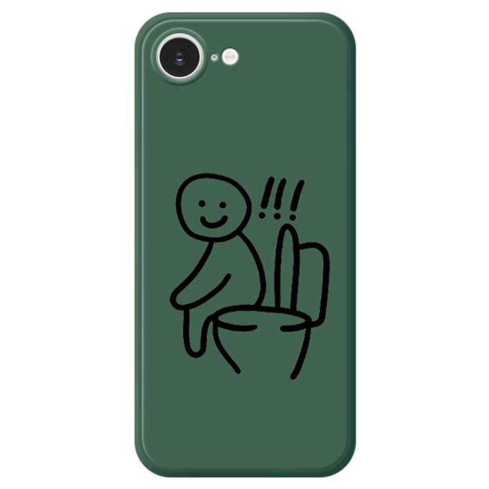 For iPhone 16e Case Sitting on the Toilet Pattern Printing Straight Edge TPU Phone Back Cover - Green