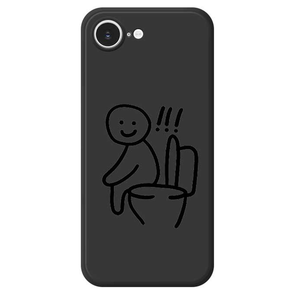 For iPhone 16e Case Sitting on the Toilet Pattern Printing Straight Edge TPU Phone Back Cover - Black