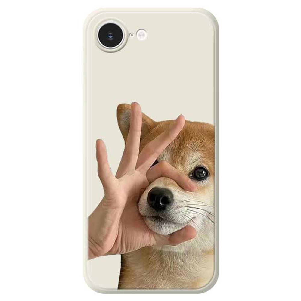 For iPhone 16e Case Pinch Dog Mouth Pattern Printing Straight Edge TPU Phone Back Cover - Beige