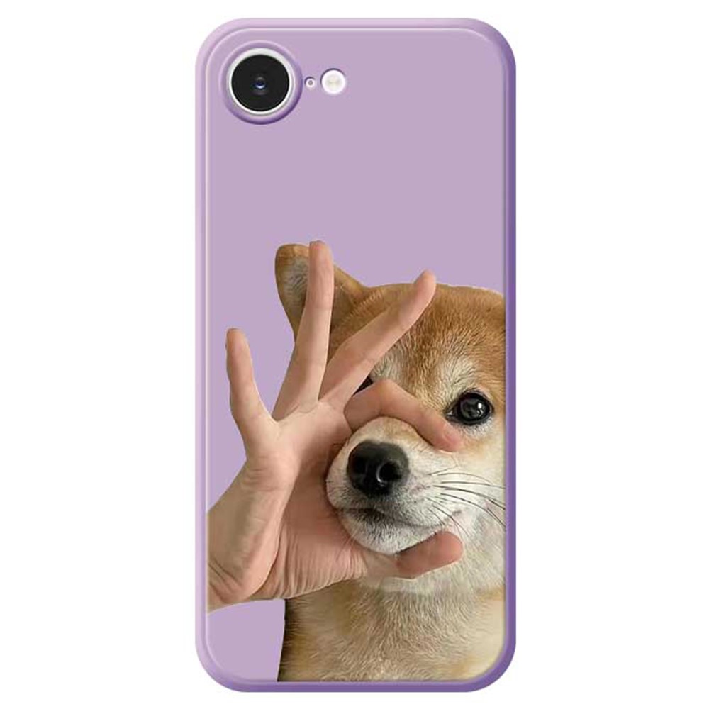 For iPhone 16e Case Pinch Dog Mouth Pattern Printing Straight Edge TPU Phone Back Cover - Purple