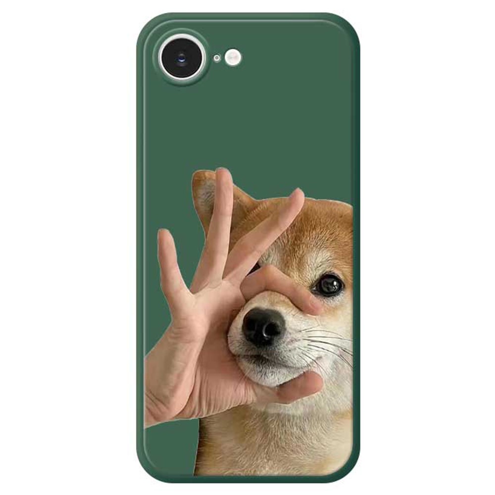 For iPhone 16e Case Pinch Dog Mouth Pattern Printing Straight Edge TPU Phone Back Cover - Green