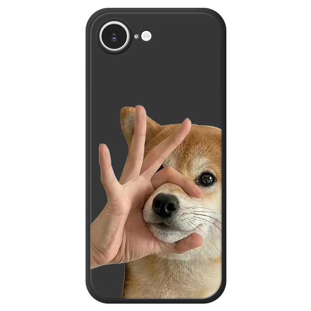 For iPhone 16e Case Pinch Dog Mouth Pattern Printing Straight Edge TPU Phone Back Cover - Black