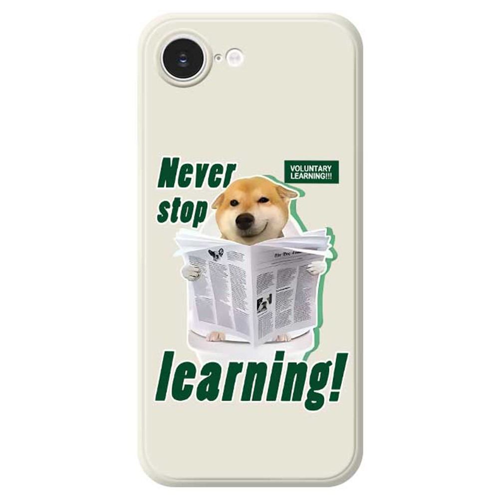For iPhone 16e Case Learning Dog Pattern Printing Straight Edge TPU Phone Back Cover - Beige