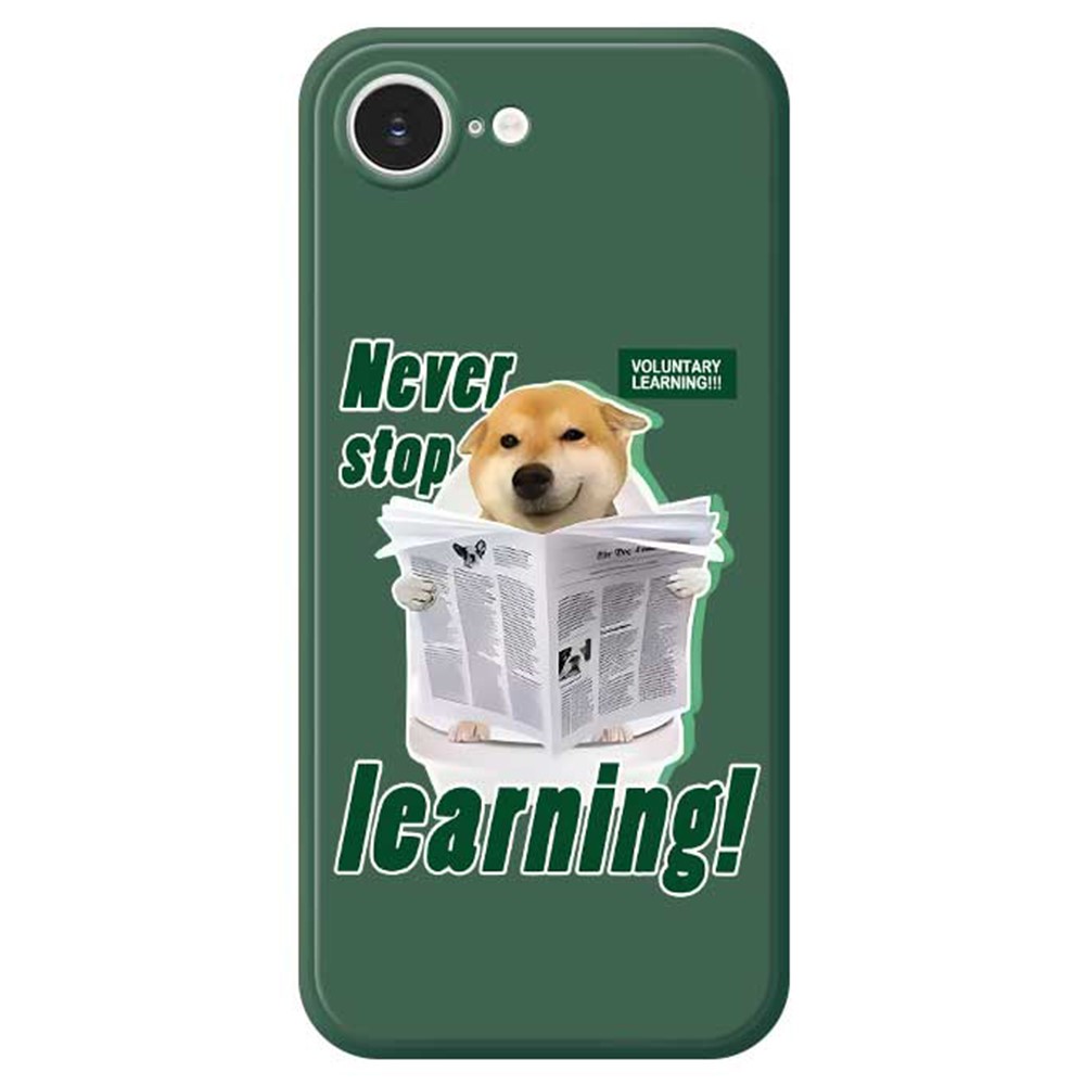 For iPhone 16e Case Learning Dog Pattern Printing Straight Edge TPU Phone Back Cover - Green