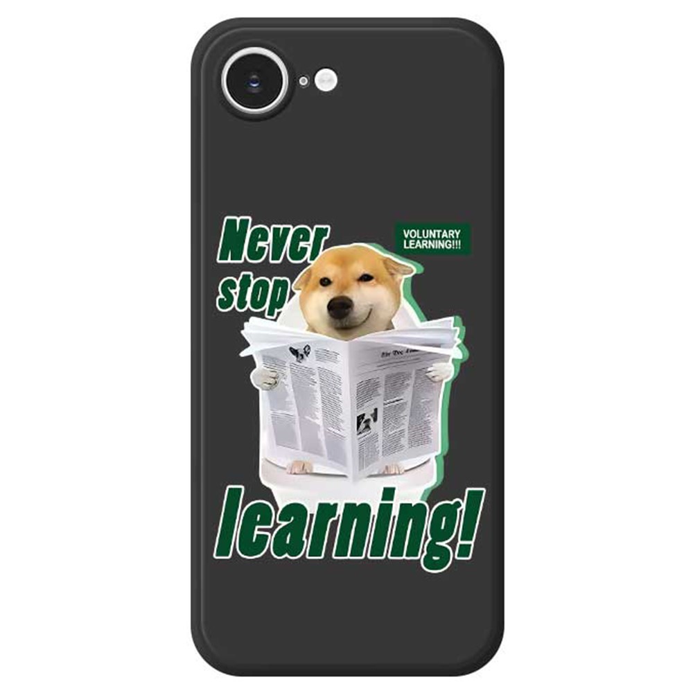 For iPhone 16e Case Learning Dog Pattern Printing Straight Edge TPU Phone Back Cover - Black