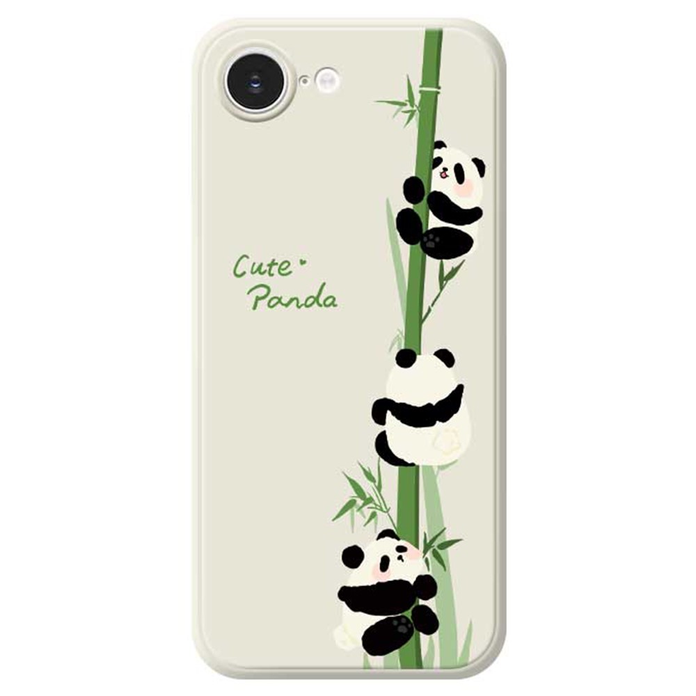 For iPhone 16e Case Panda Climbing Bamboo Pattern Printing Straight Edge TPU Phone Back Cover - Beige