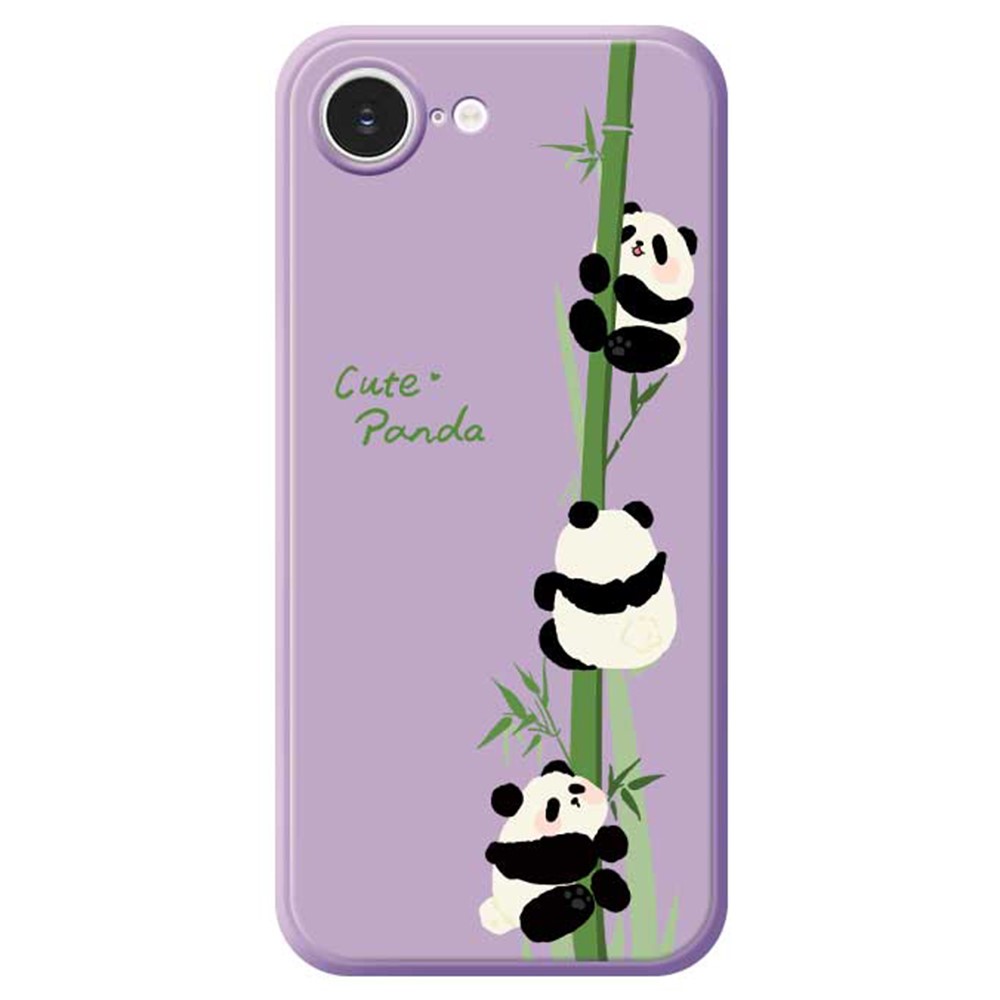 For iPhone 16e Case Panda Climbing Bamboo Pattern Printing Straight Edge TPU Phone Back Cover - Purple