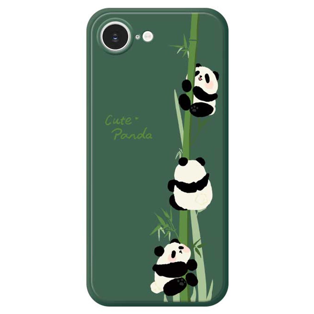 For iPhone 16e Case Panda Climbing Bamboo Pattern Printing Straight Edge TPU Phone Back Cover - Green