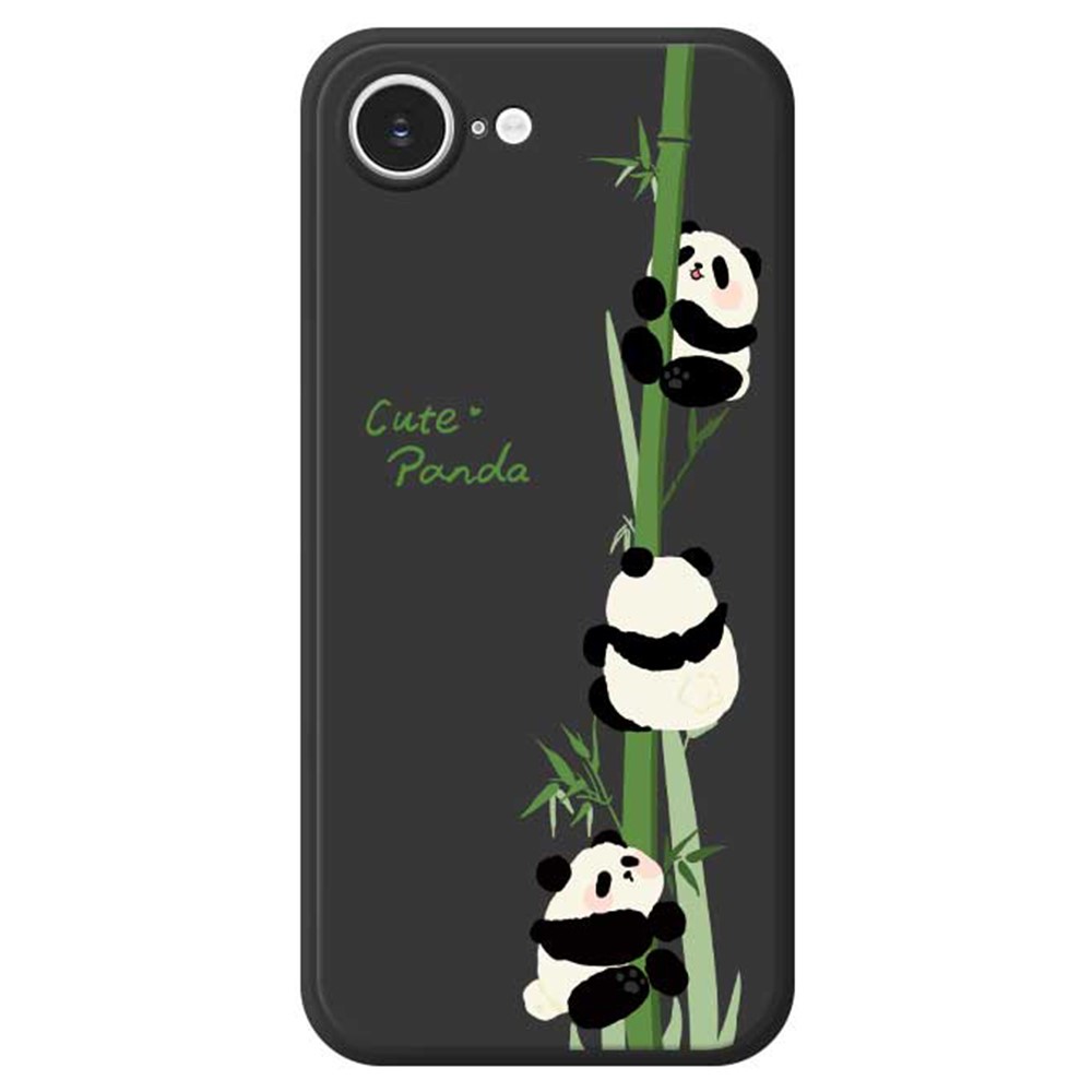 For iPhone 16e Case Panda Climbing Bamboo Pattern Printing Straight Edge TPU Phone Back Cover - Black