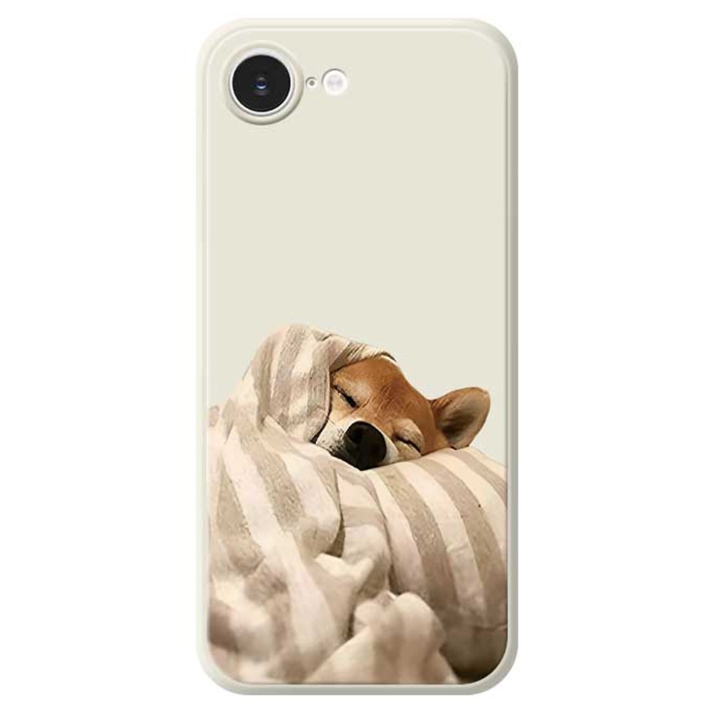 For iPhone 16e Case Wrapped Dog Pattern Printing Straight Edge TPU Phone Back Cover - Beige