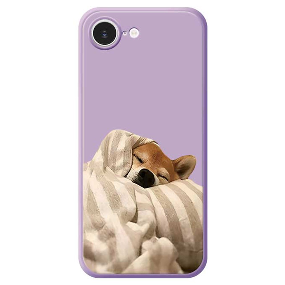 For iPhone 16e Case Wrapped Dog Pattern Printing Straight Edge TPU Phone Back Cover - Purple