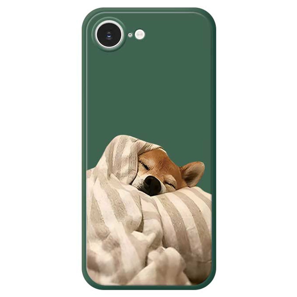 For iPhone 16e Case Wrapped Dog Pattern Printing Straight Edge TPU Phone Back Cover - Green