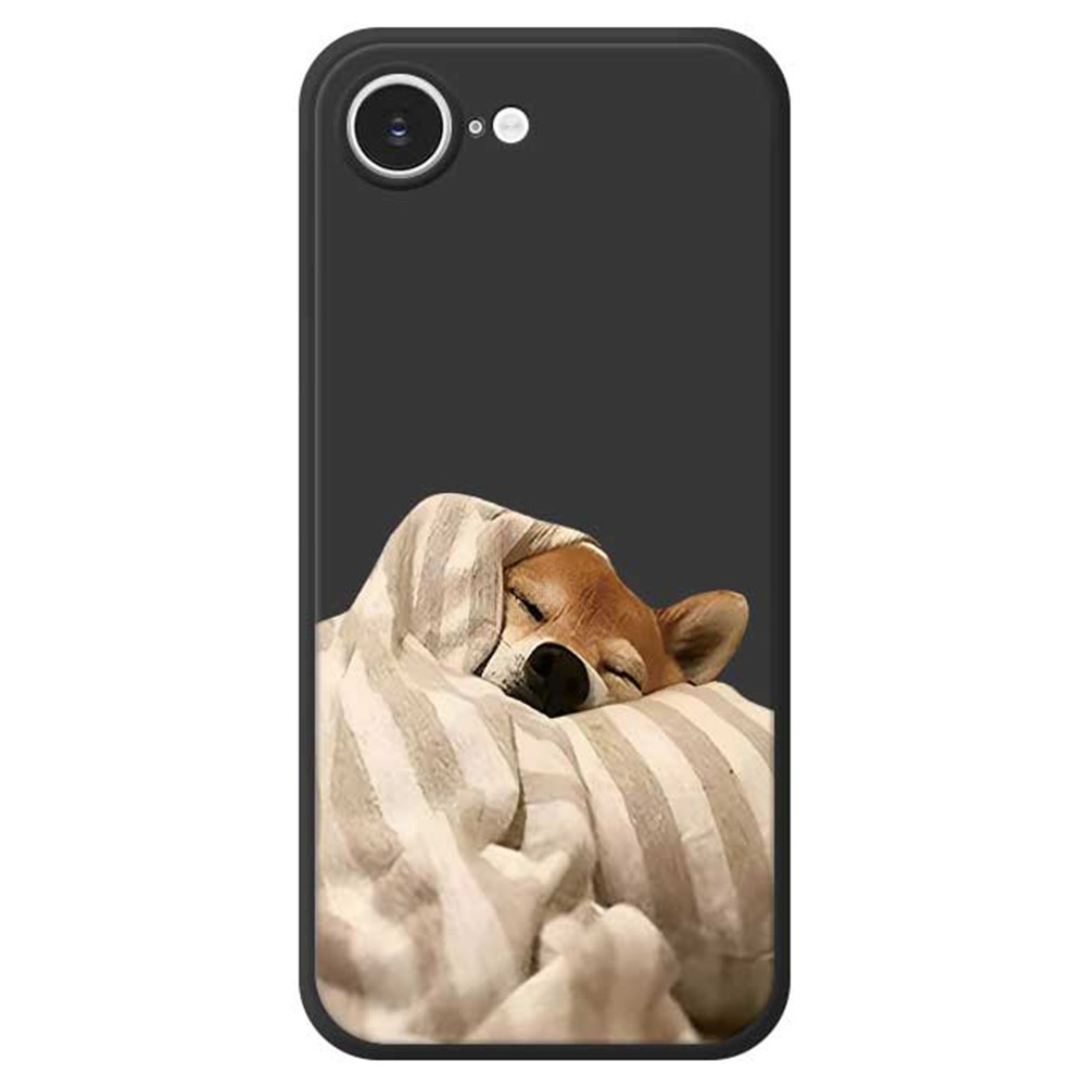 For iPhone 16e Case Wrapped Dog Pattern Printing Straight Edge TPU Phone Back Cover - Black