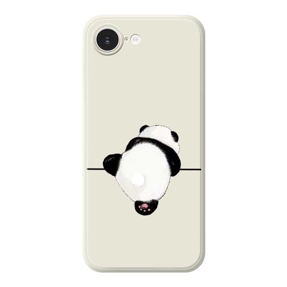 For iPhone 16e Case Panda Back Pattern Printing Straight Edge TPU Phone Back Cover - Beige