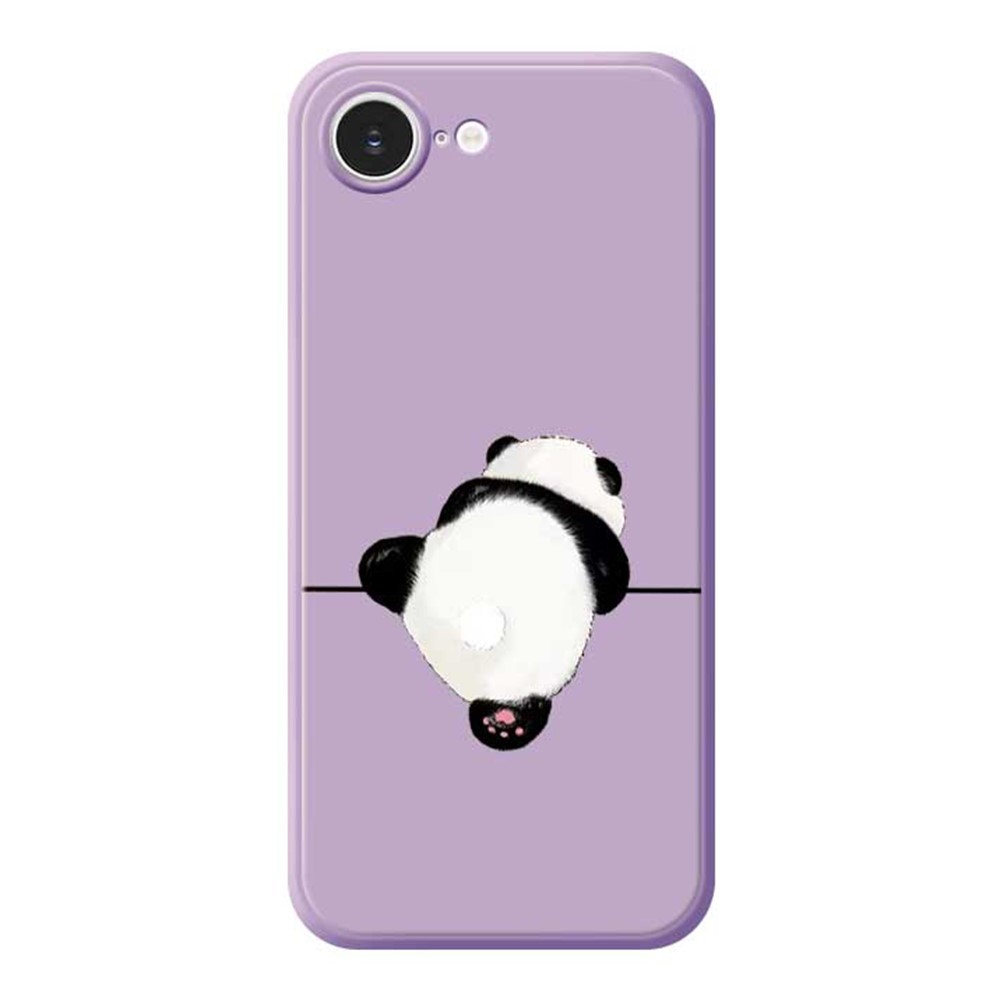 For iPhone 16e Case Panda Back Pattern Printing Straight Edge TPU Phone Back Cover - Purple